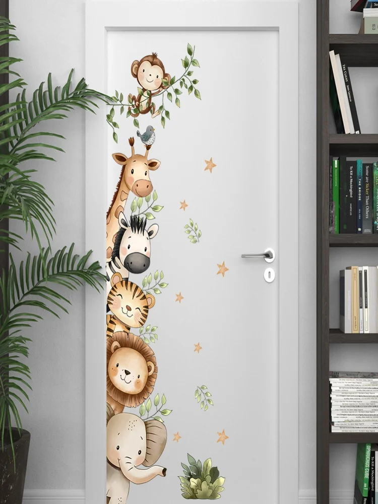 Cute Watercolor Safari Animal Wall Decals Removable Giraffe Elephant Tiger Stickers for Kids Nursery Playroom