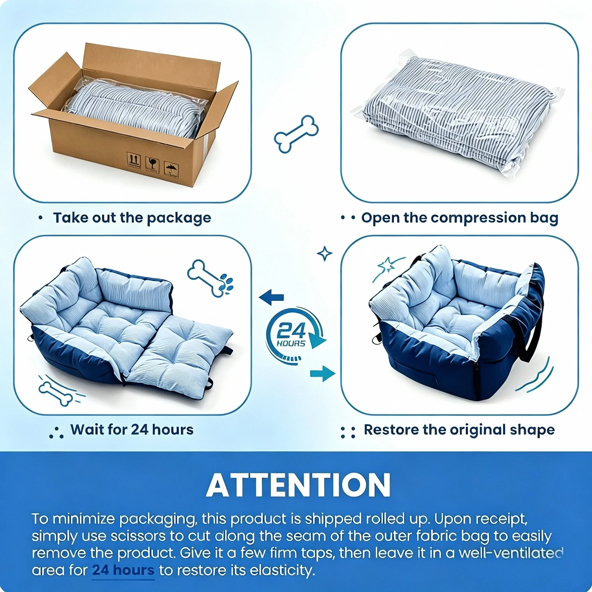 Blue‑Stripe Dog Car Seat Bed Pet Car Booster Seat With Safety Belt Washable Anti‑Collision Travel Sofa For Dogs And Cats