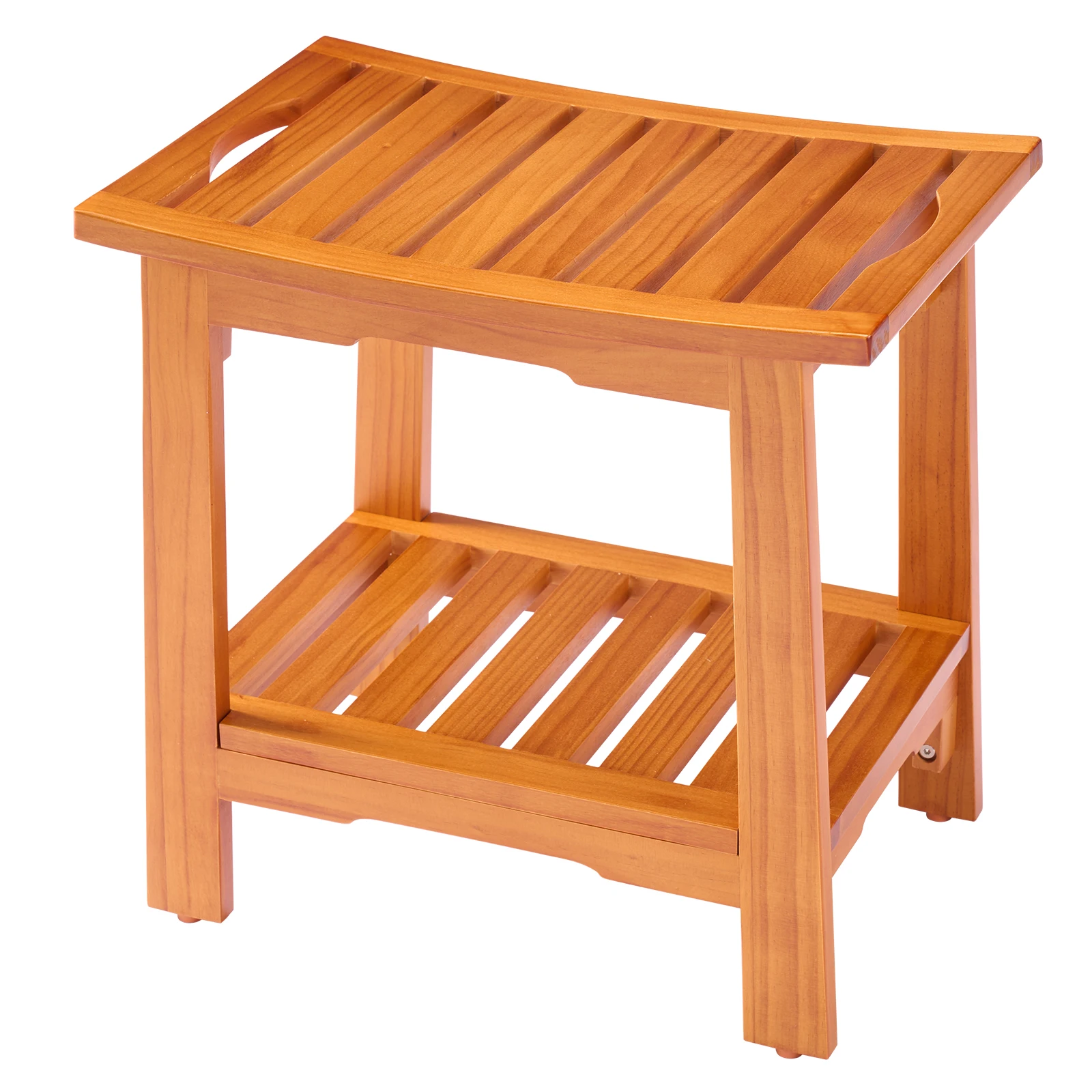 MCQ 14 Inch to 18 Inch Wooden Bathroom Chair with Storage Shelf Waterproof Shower Bench Handles 300 LBS Capacity Showering Seat for Home