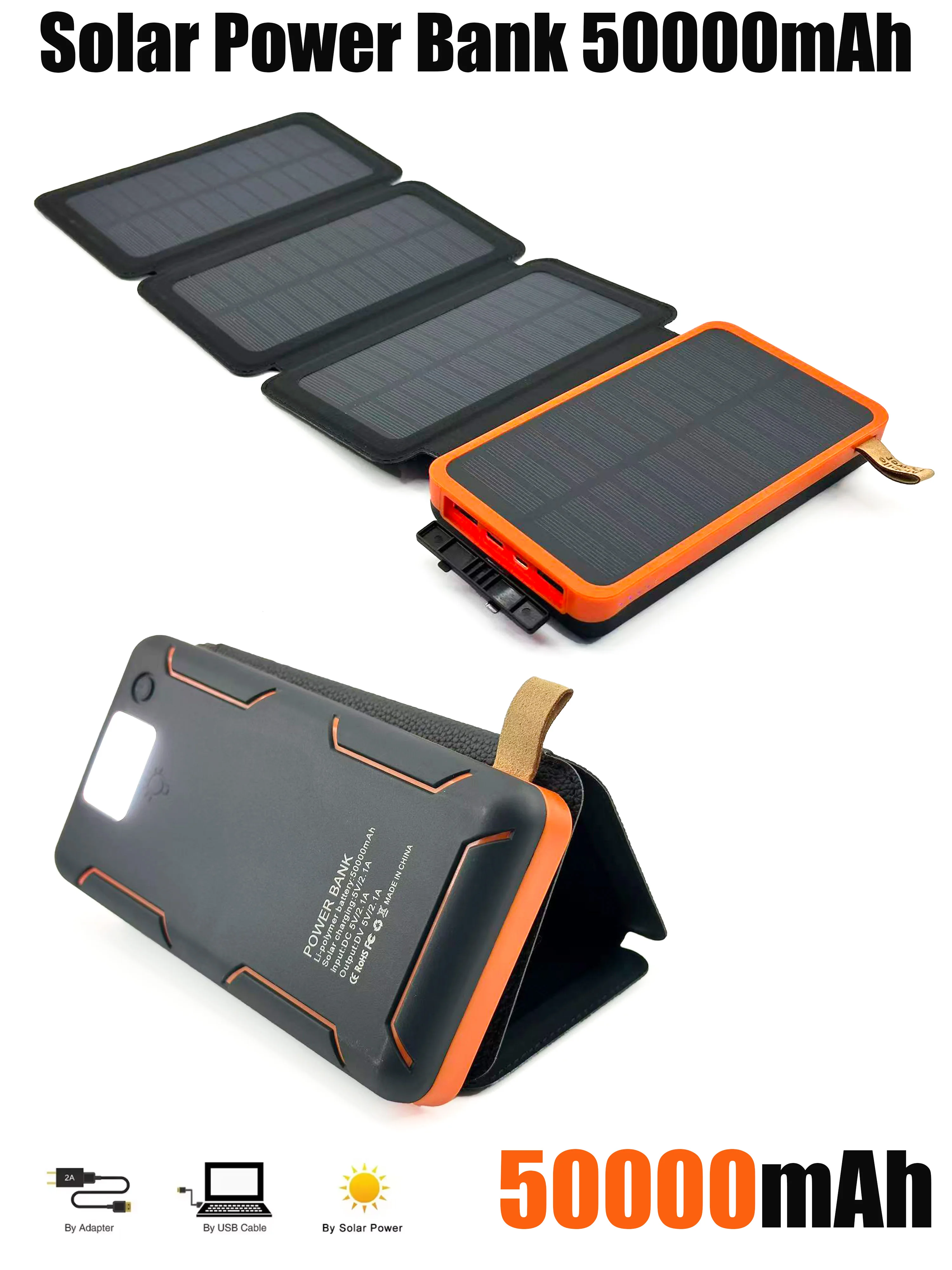 50000mAH Solar Power Bank Folding Solar Panels 5V 2A USB Output Portable Outdoor Camping Sun Power For IPhone Android