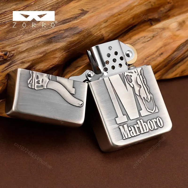 Marlboro Relief Kerosine Lighter, Vintage Grinding Wheel Lighter, High-end Gift, Men's Cigarette Lighter