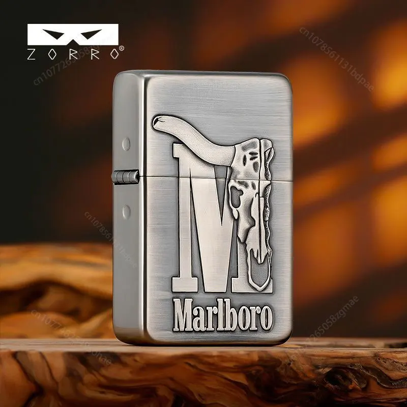 Marlboro Relief Kerosine Lighter, Vintage Grinding Wheel Lighter, High-end Gift, Men's Cigarette Lighter