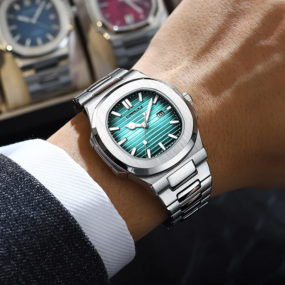 CRRJU Top Luxury Brand Man Watch Sports Waterproof Luminous Date Men Wristwatch Square Dial Quartz Men's Watches High Quality