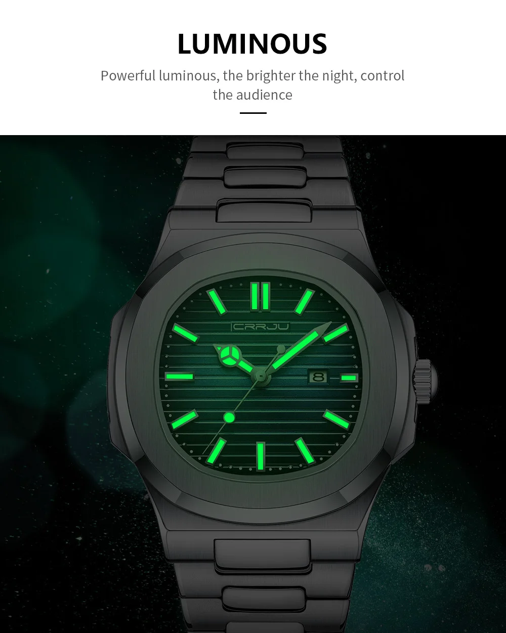 CRRJU Top Luxury Brand Man Watch Sports Waterproof Luminous Date Men Wristwatch Square Dial Quartz Men's Watches High Quality