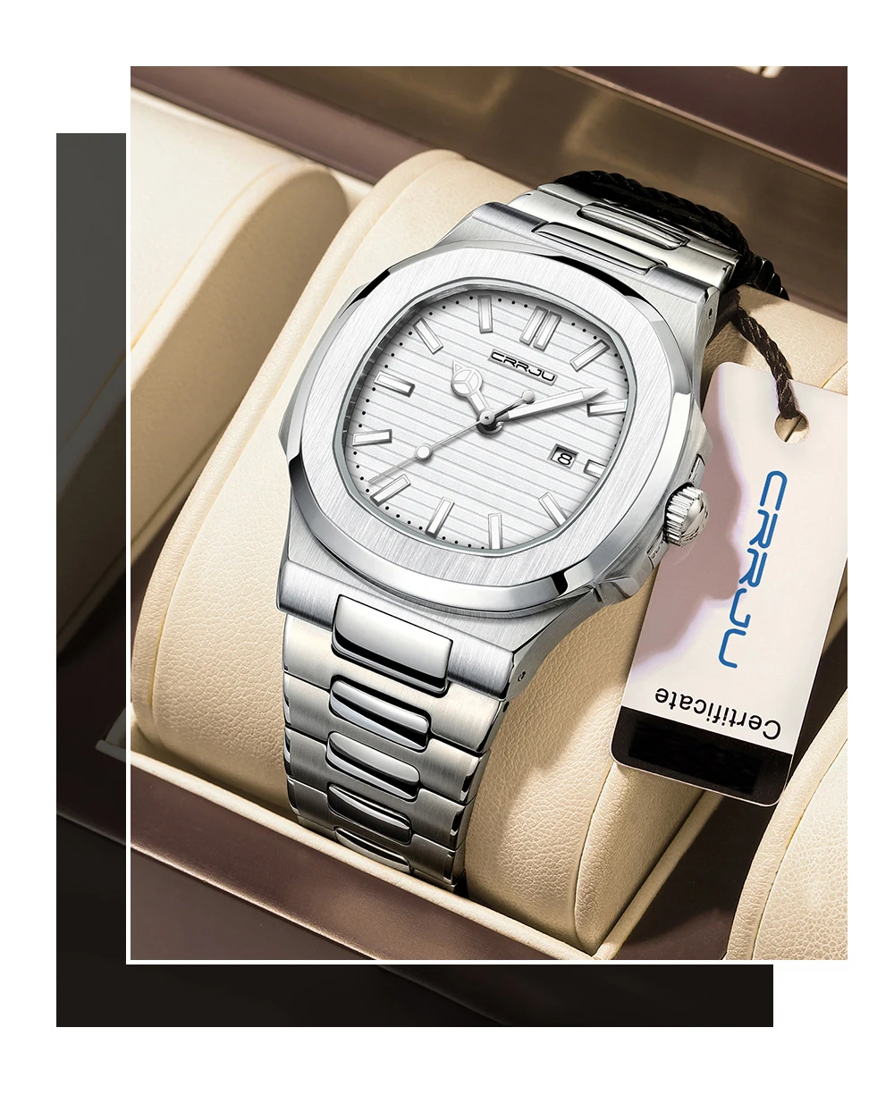 CRRJU Top Luxury Brand Man Watch Sports Waterproof Luminous Date Men Wristwatch Square Dial Quartz Men's Watches High Quality