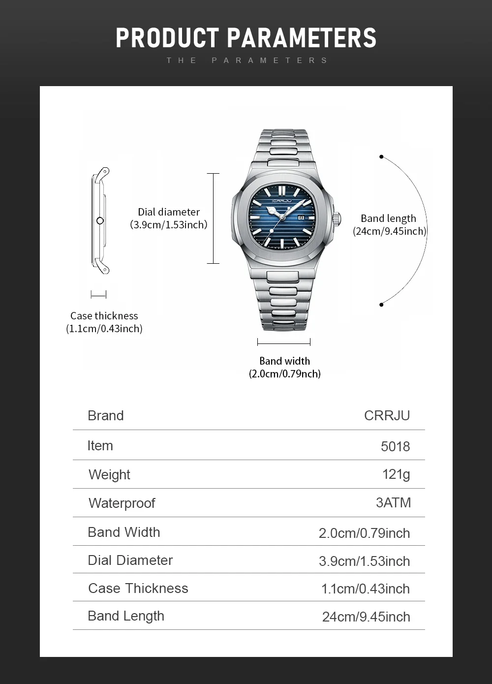 CRRJU Top Luxury Brand Man Watch Sports Waterproof Luminous Date Men Wristwatch Square Dial Quartz Men's Watches High Quality