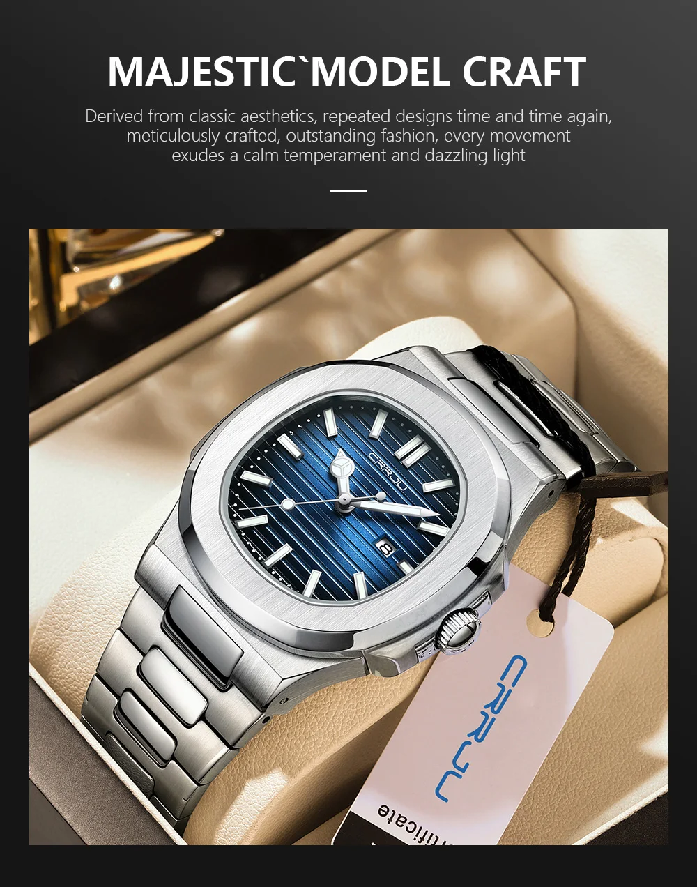 CRRJU Top Luxury Brand Man Watch Sports Waterproof Luminous Date Men Wristwatch Square Dial Quartz Men's Watches High Quality