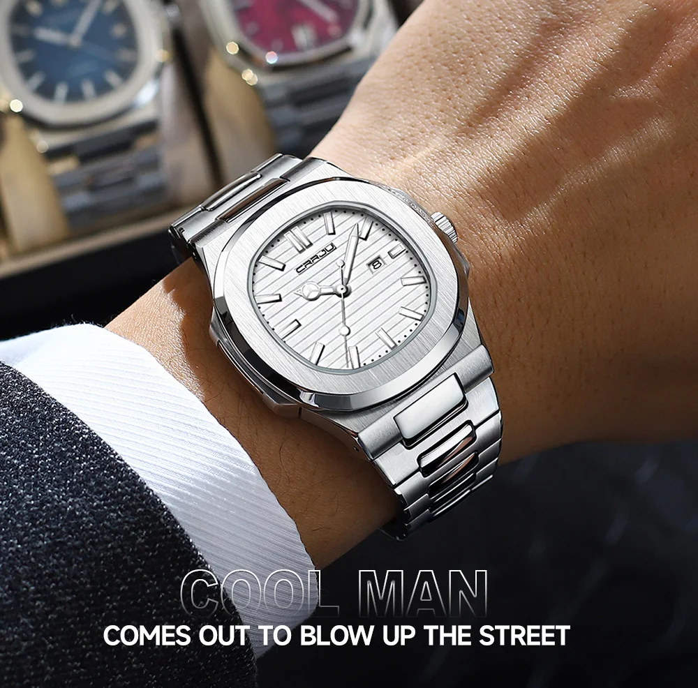 CRRJU Top Luxury Brand Man Watch Sports Waterproof Luminous Date Men Wristwatch Square Dial Quartz Men's Watches High Quality