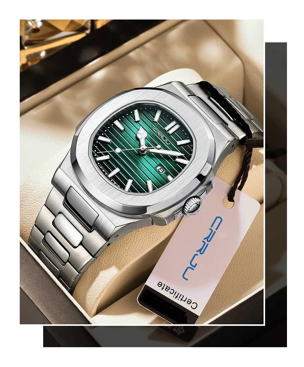 CRRJU Top Luxury Brand Man Watch Sports Waterproof Luminous Date Men Wristwatch Square Dial Quartz Men's Watches High Quality