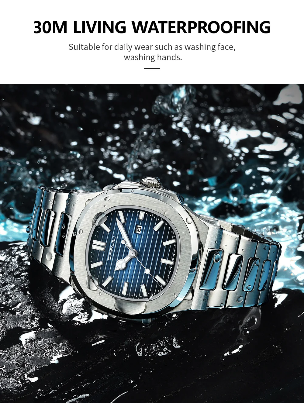 CRRJU Top Luxury Brand Man Watch Sports Waterproof Luminous Date Men Wristwatch Square Dial Quartz Men's Watches High Quality