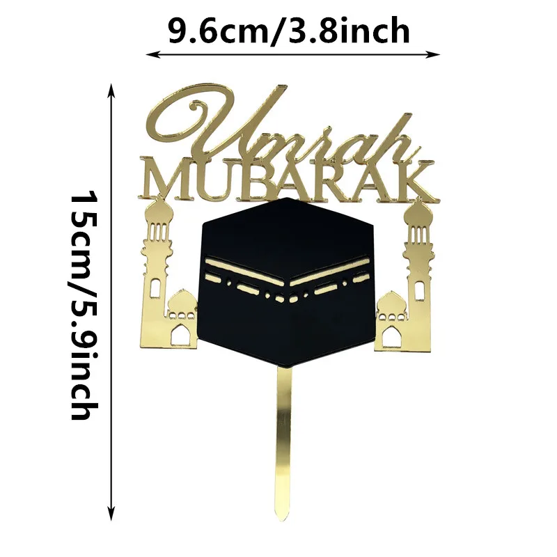 1Pcs Black Gold Acrylic Umrah Mubarak Cake Toppers Ramadan Kareem Decoration Muslim Islamic Party Home 2026 Ramadan Cake Supplie