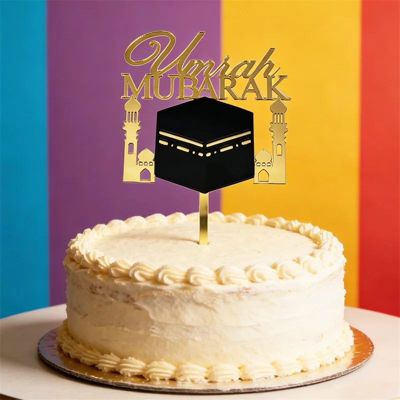 1Pcs Black Gold Acrylic Umrah Mubarak Cake Toppers Ramadan Kareem Decoration Muslim Islamic Party Home 2026 Ramadan Cake Supplie