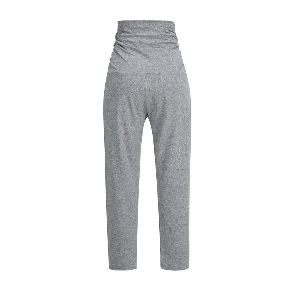 Maternity Pants Over The Belly Yoga Dress Work Pregnancy Pants Stretchy Lounge Wide Leg Trousers with Pockets