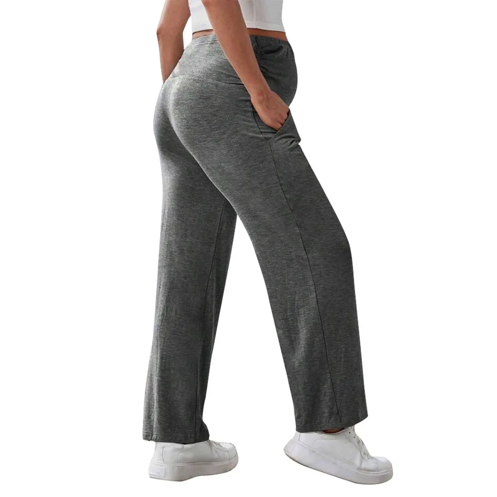 Maternity Pants Over The Belly Yoga Dress Work Pregnancy Pants Stretchy Lounge Wide Leg Trousers with Pockets
