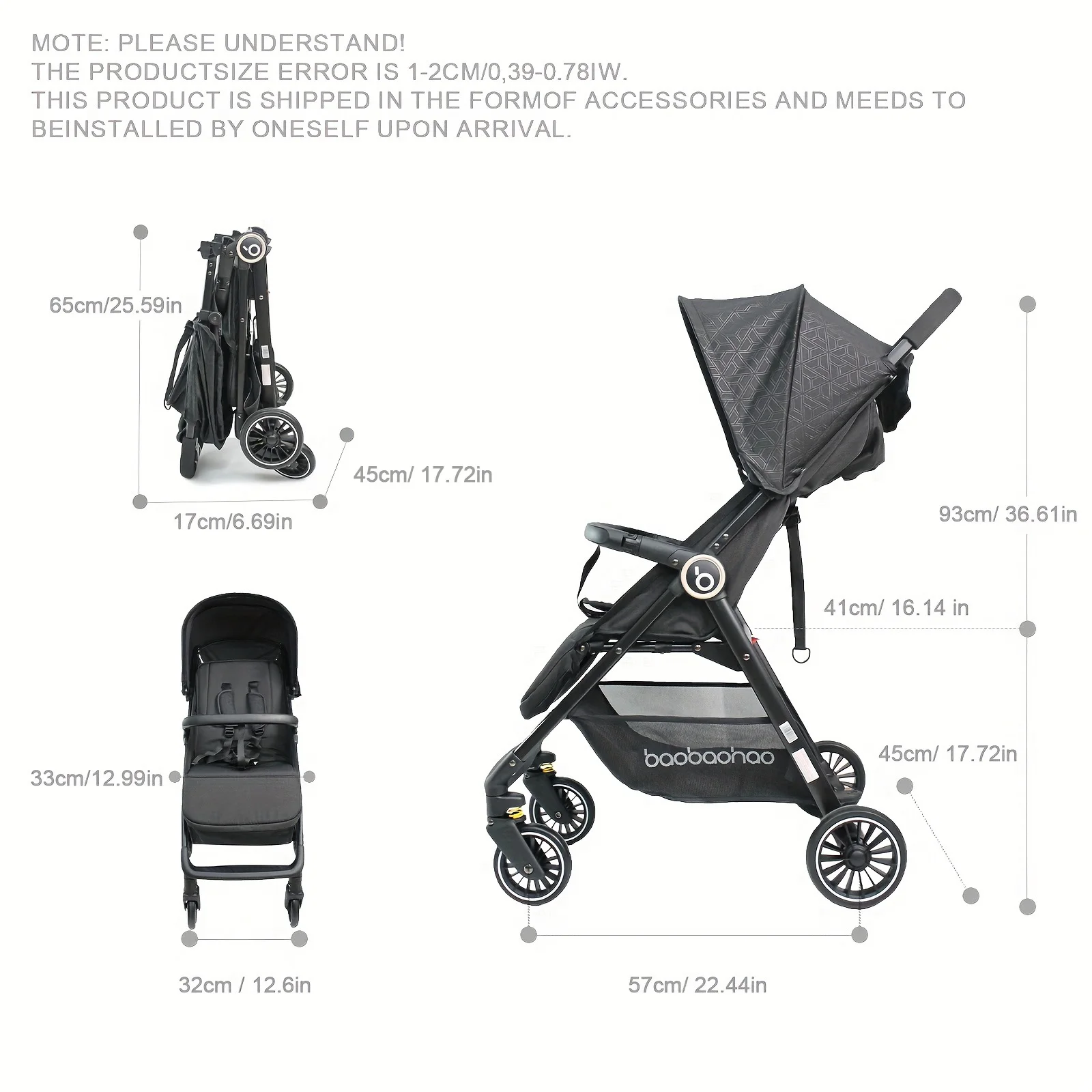 Baobaohao A2 Portable Baby Stroller Two-Stage Sunshade, Skin Friendly, Comfortable, Easy to Lift and Store