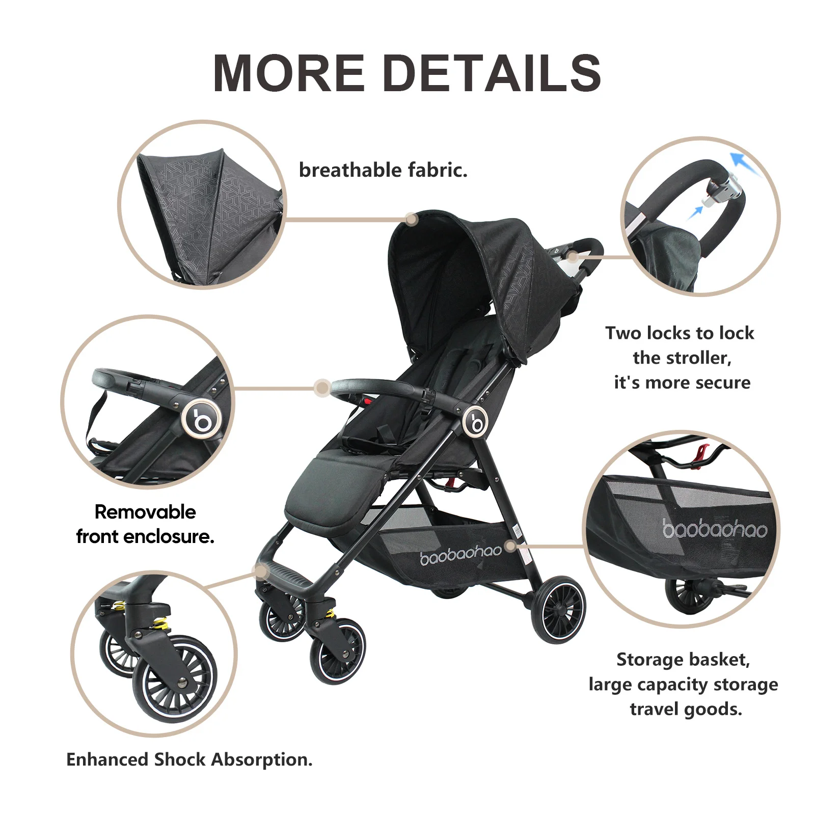 Baobaohao A2 Portable Baby Stroller Two-Stage Sunshade, Skin Friendly, Comfortable, Easy to Lift and Store