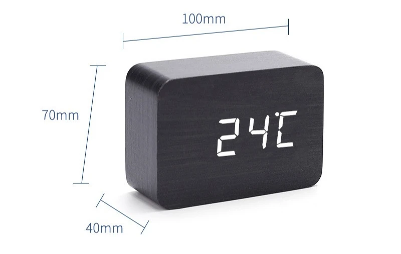 LED Desktop Clock Alarm Decoration Wooden Alarm Watch Table Voice Control Digital Wood Powered Electronic Desktop Clocks