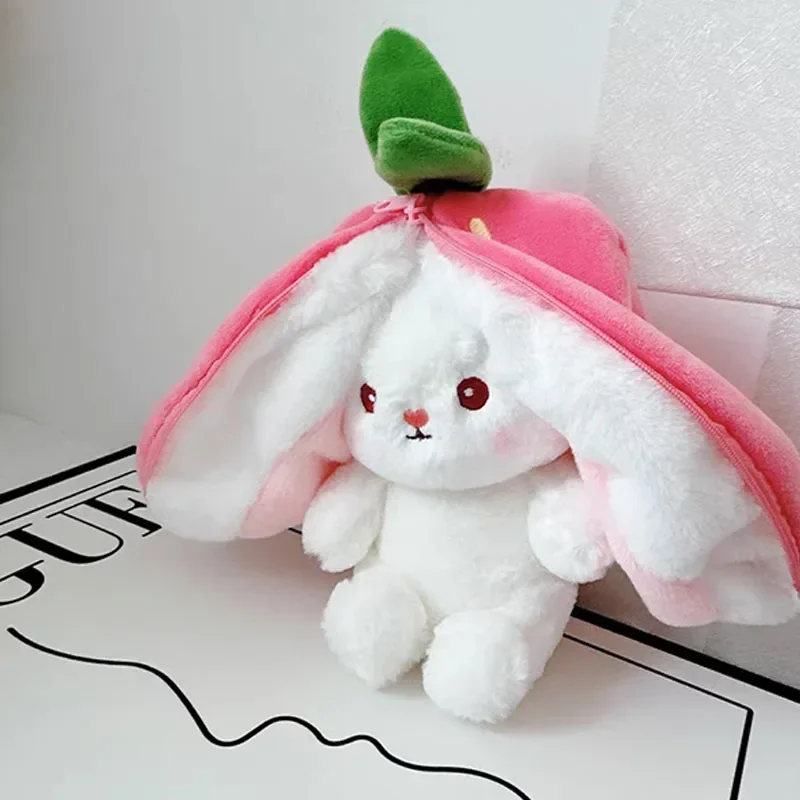 25cm Cute Strawberry Carrot Rabbit Plush Toy Stuffed Creative Into Fruit Transform Baby Cuddly Bunny Doll for Kid Birthday Gift