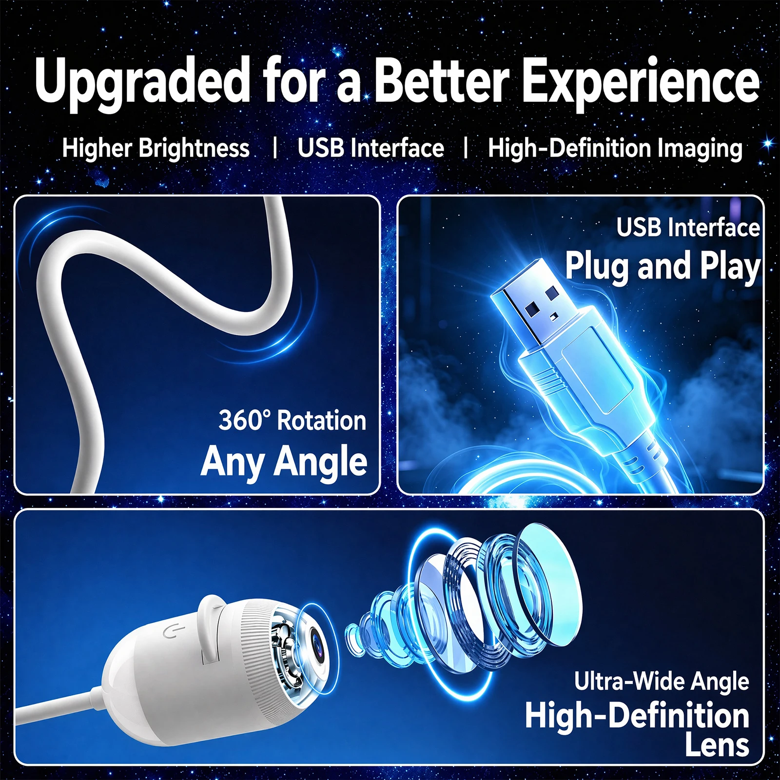 HD 2-in-1 Smart Dynamic 5D Holographic Night Light Projector 360 Rotating Galaxy Light Star Projectors USB Powered Plug and Play