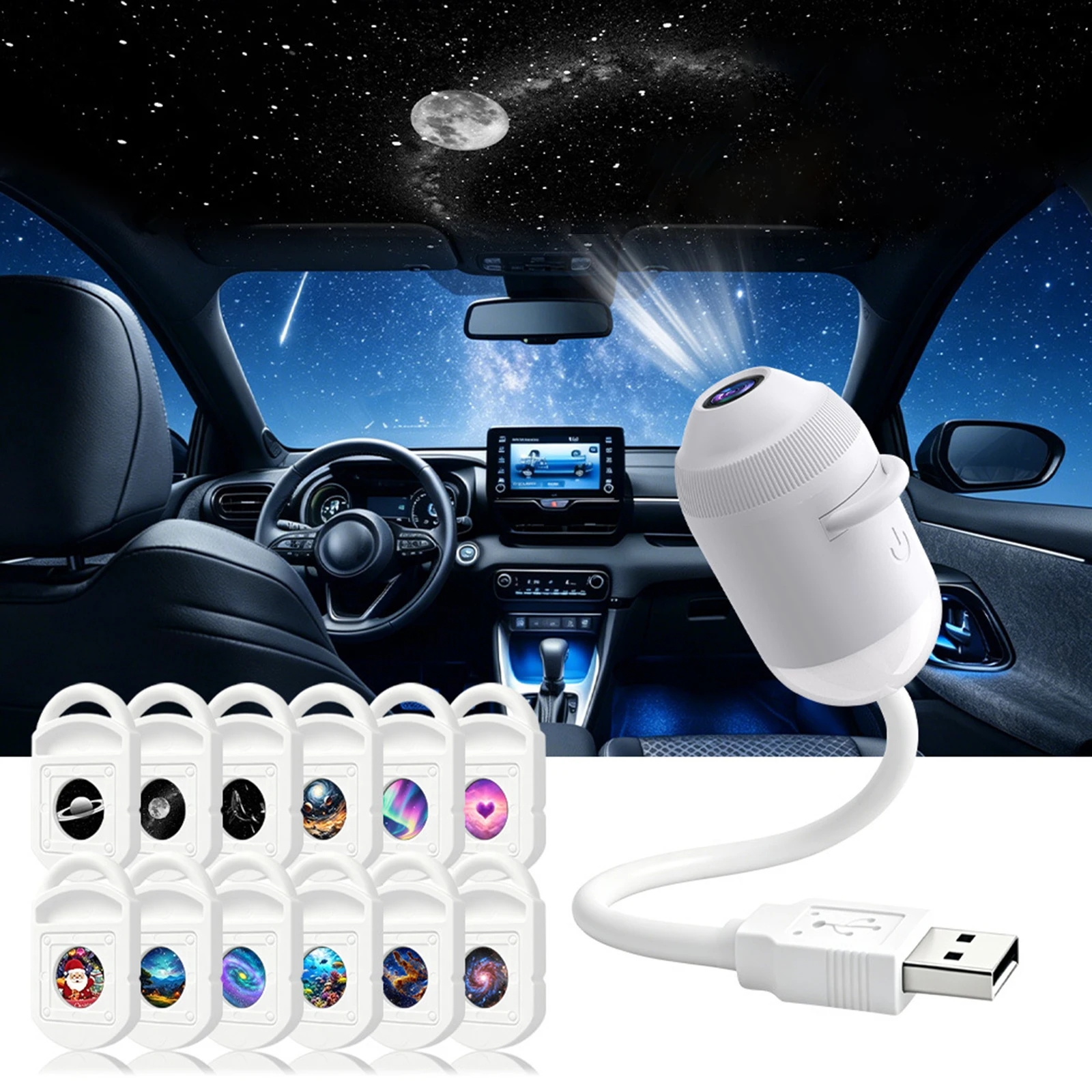 HD 2-in-1 Smart Dynamic 5D Holographic Night Light Projector 360 Rotating Galaxy Light Star Projectors USB Powered Plug and Play