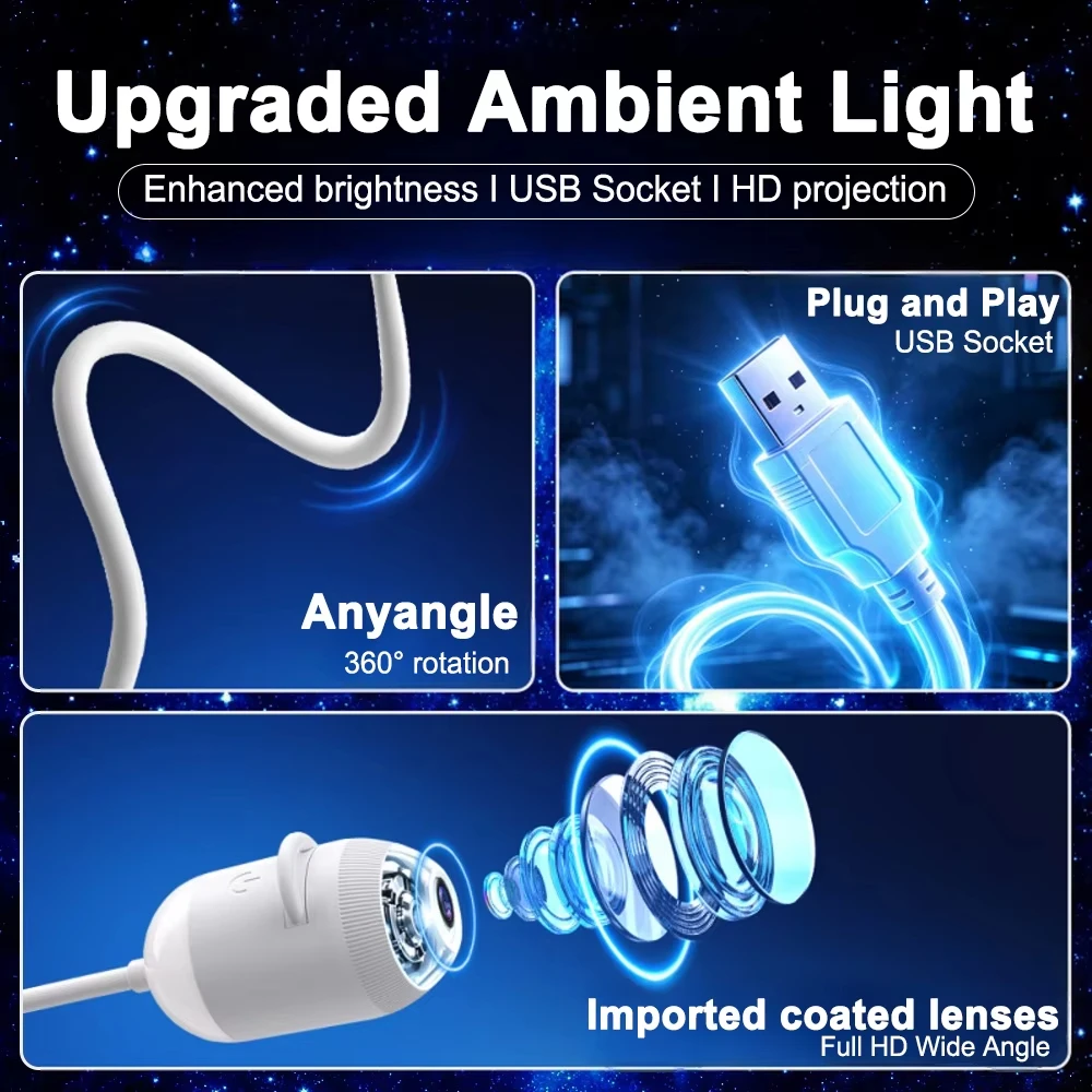 3in1 Intelligent Holographic Night Light Projector Plug Play HD Star Projector 360° Adjustable Galaxy Ocean Lamp Bedroom Ceiling