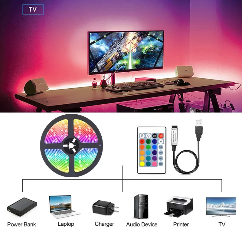 5V LED Strip Lights 1m-30m RGB Led Light Dimmable Color Change Flexible Strip Tape Luces Led Lamp for Room Decor TV Backlight