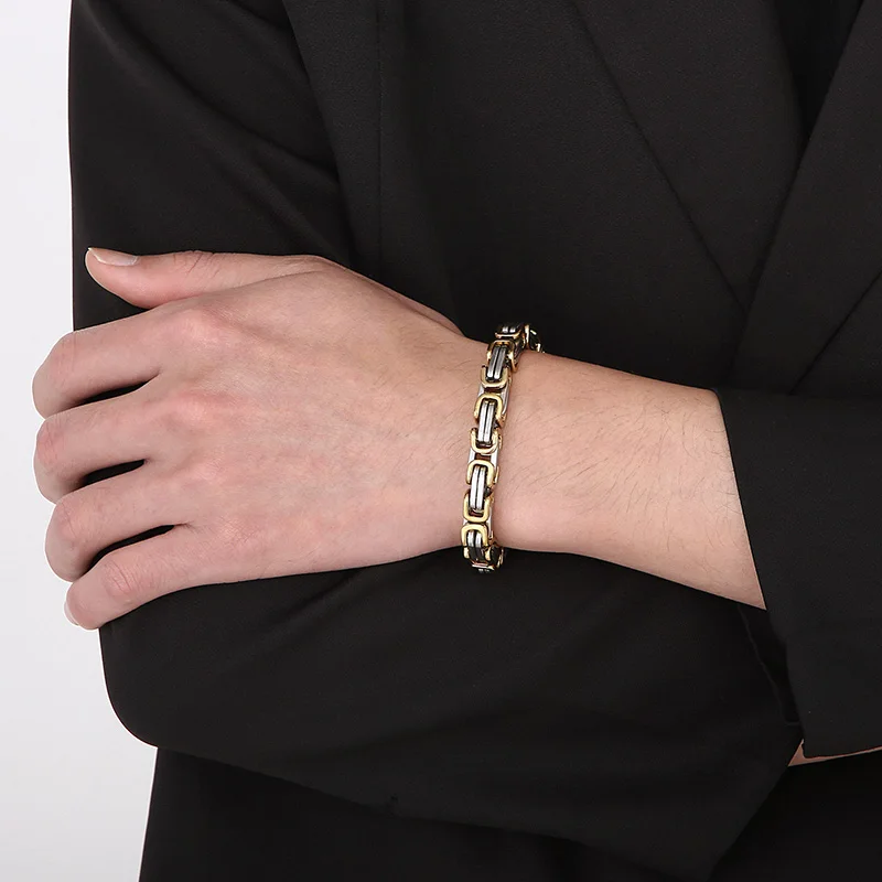 Fongten 4/5/6/8mm Byzantium Bracelet For Men Stainless Steel Box Chain Wirstband Charm Men Bangle Bracelets Jewelry