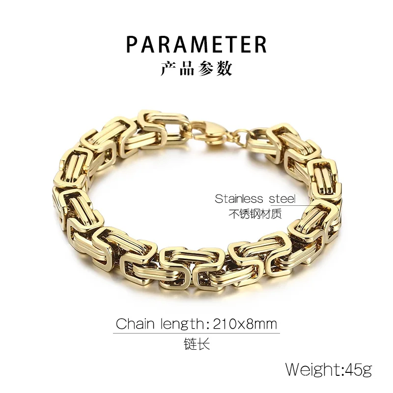 Fongten 4/5/6/8mm Byzantium Bracelet For Men Stainless Steel Box Chain Wirstband Charm Men Bangle Bracelets Jewelry