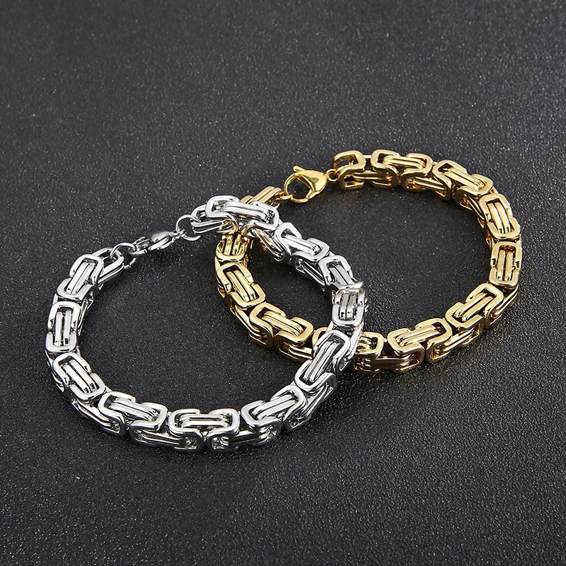 Fongten 4/5/6/8mm Byzantium Bracelet For Men Stainless Steel Box Chain Wirstband Charm Men Bangle Bracelets Jewelry
