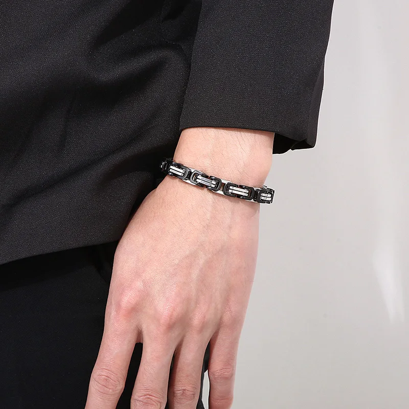 Fongten 4/5/6/8mm Byzantium Bracelet For Men Stainless Steel Box Chain Wirstband Charm Men Bangle Bracelets Jewelry