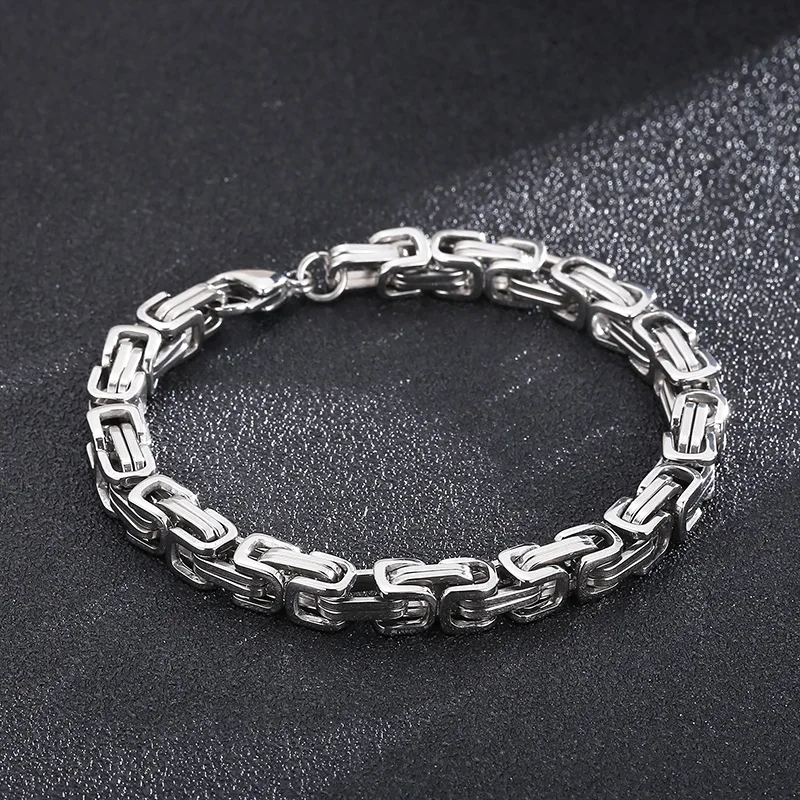 Fongten 4/5/6/8mm Byzantium Bracelet For Men Stainless Steel Box Chain Wirstband Charm Men Bangle Bracelets Jewelry
