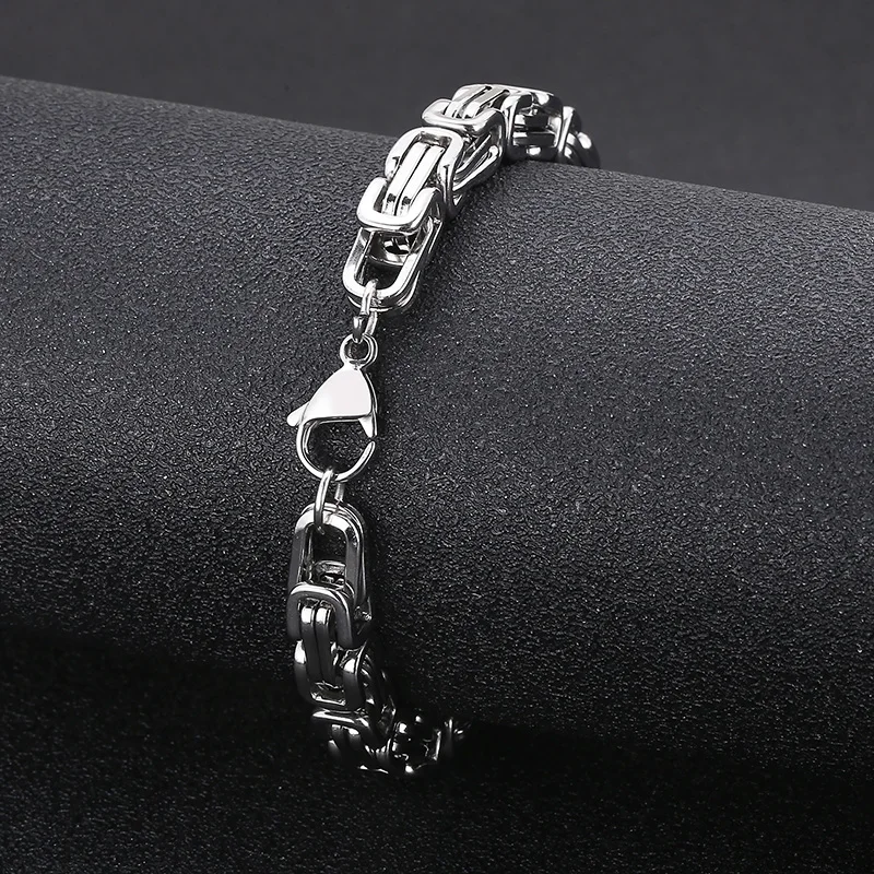 Fongten 4/5/6/8mm Byzantium Bracelet For Men Stainless Steel Box Chain Wirstband Charm Men Bangle Bracelets Jewelry