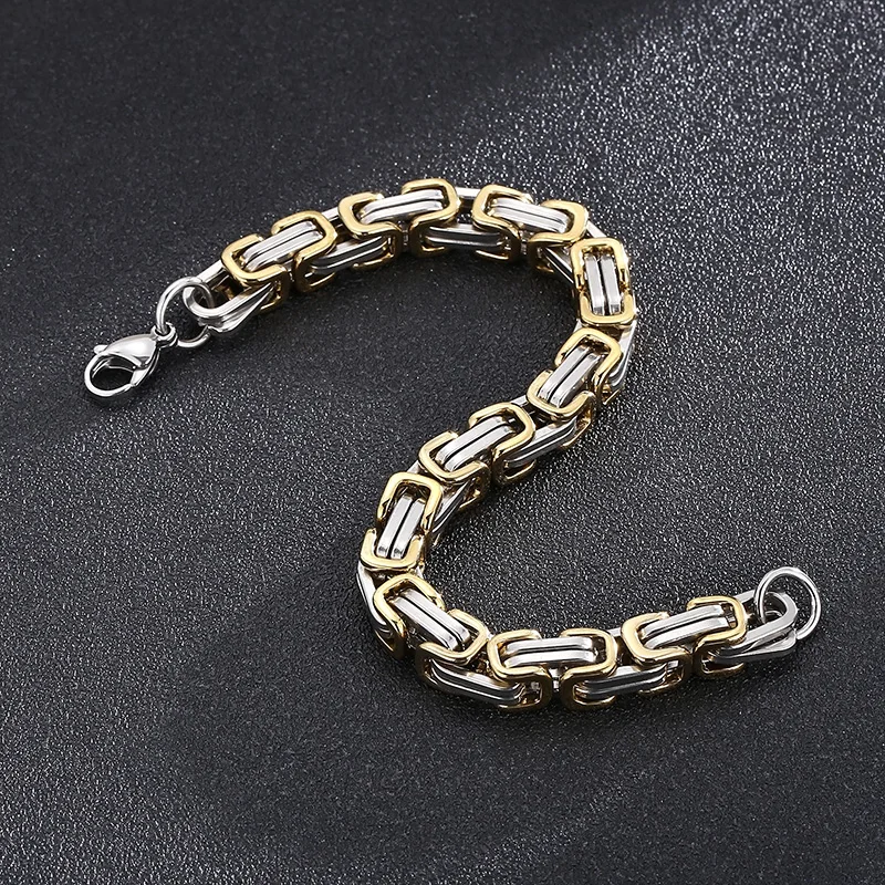 Fongten 4/5/6/8mm Byzantium Bracelet For Men Stainless Steel Box Chain Wirstband Charm Men Bangle Bracelets Jewelry