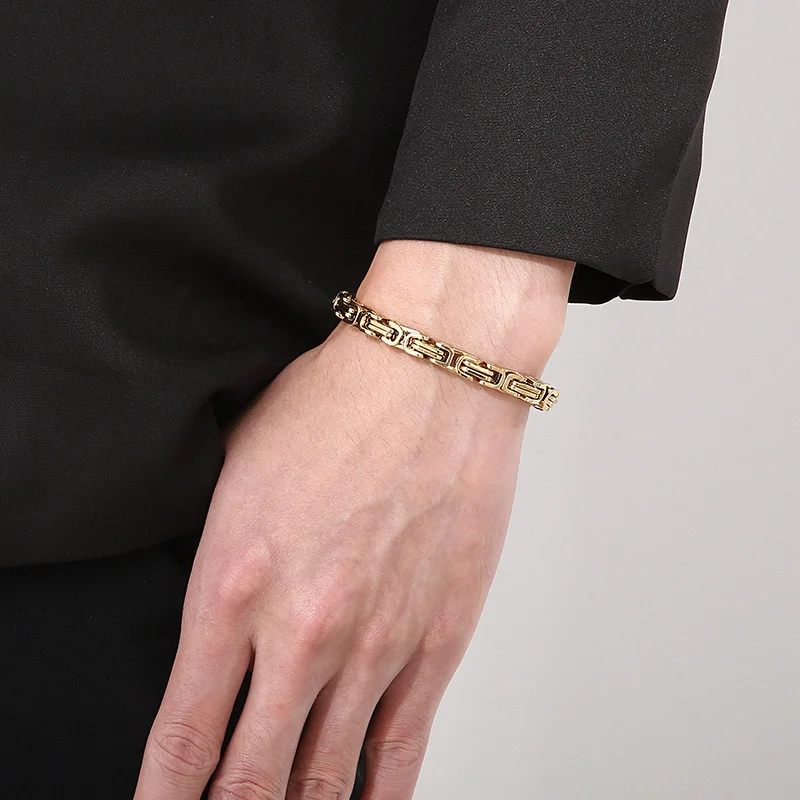 Fongten 4/5/6/8mm Byzantium Bracelet For Men Stainless Steel Box Chain Wirstband Charm Men Bangle Bracelets Jewelry