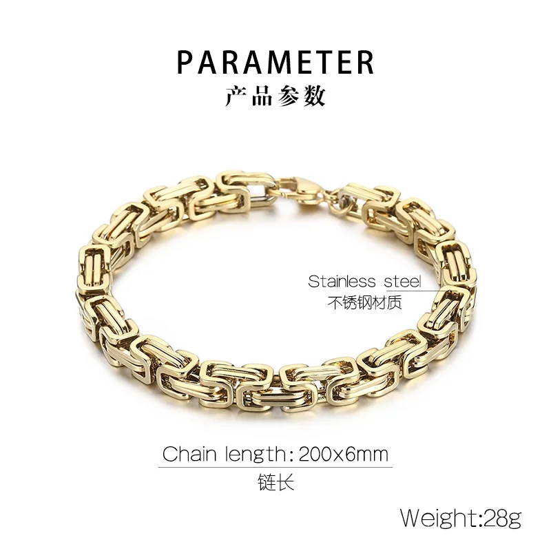 Fongten 4/5/6/8mm Byzantium Bracelet For Men Stainless Steel Box Chain Wirstband Charm Men Bangle Bracelets Jewelry