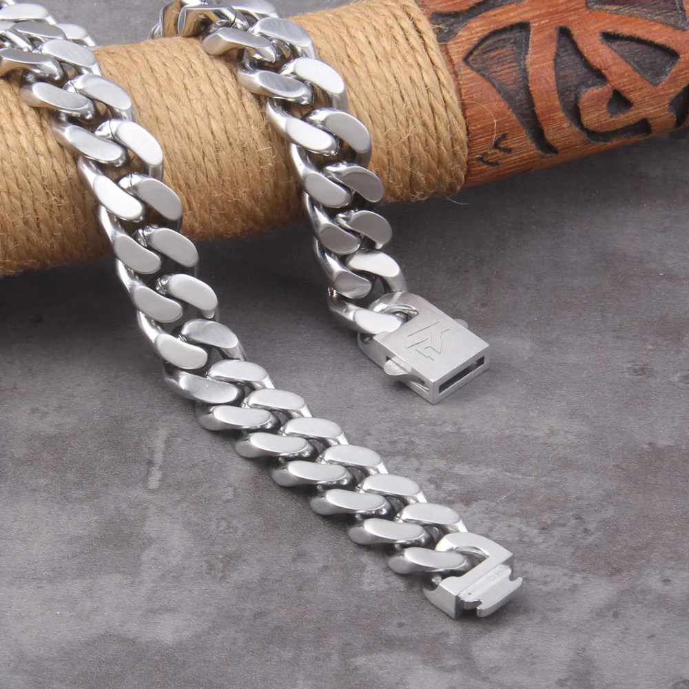 Viking cast cuban chain male thin stainless steel bracelet and necklace polished chain four sides cut boyfriend gift wholesale