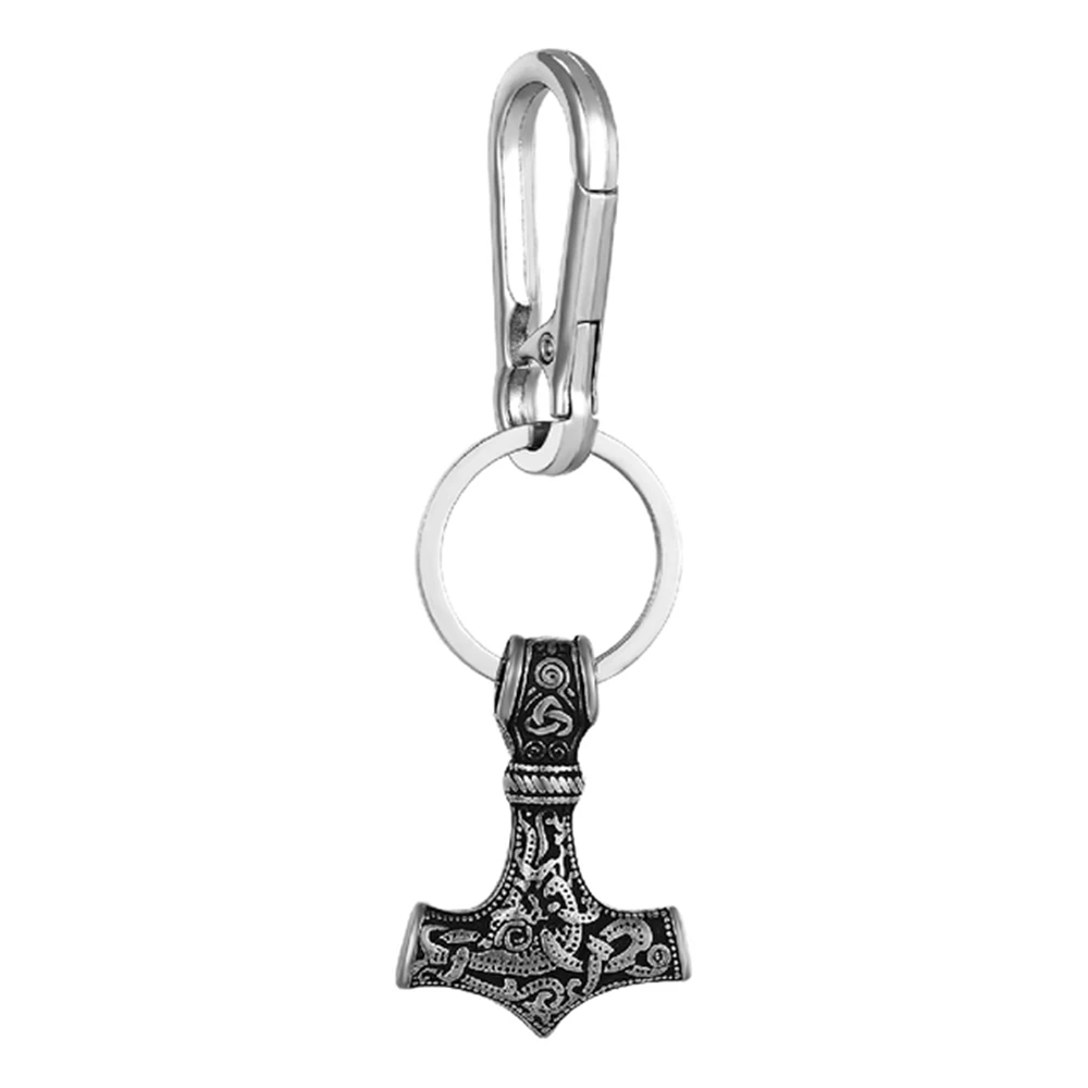 Retro Vikings Thors Hammer Survival Rope Keychain Men Stainless Steel Leather Keyring Handmade Amulet Norse Runes Anchor Jewelry