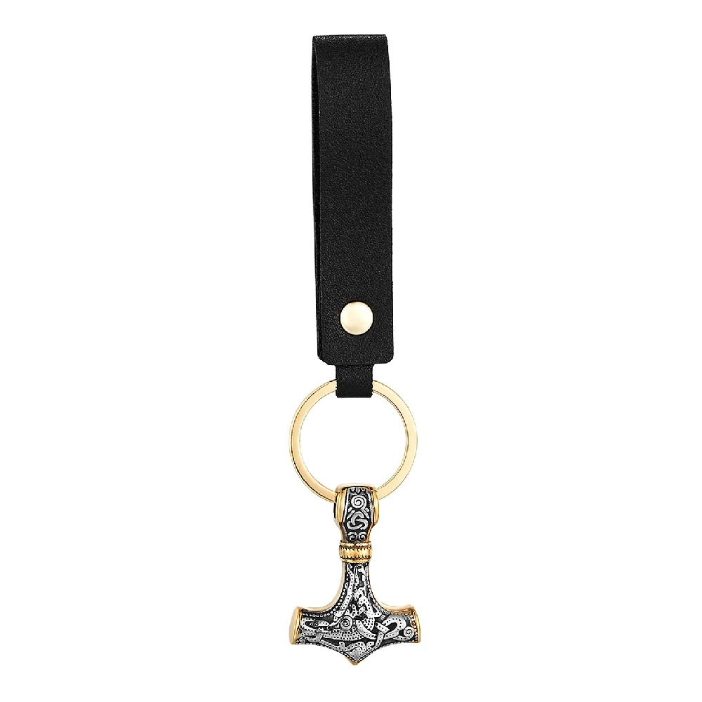 Retro Vikings Thors Hammer Survival Rope Keychain Men Stainless Steel Leather Keyring Handmade Amulet Norse Runes Anchor Jewelry
