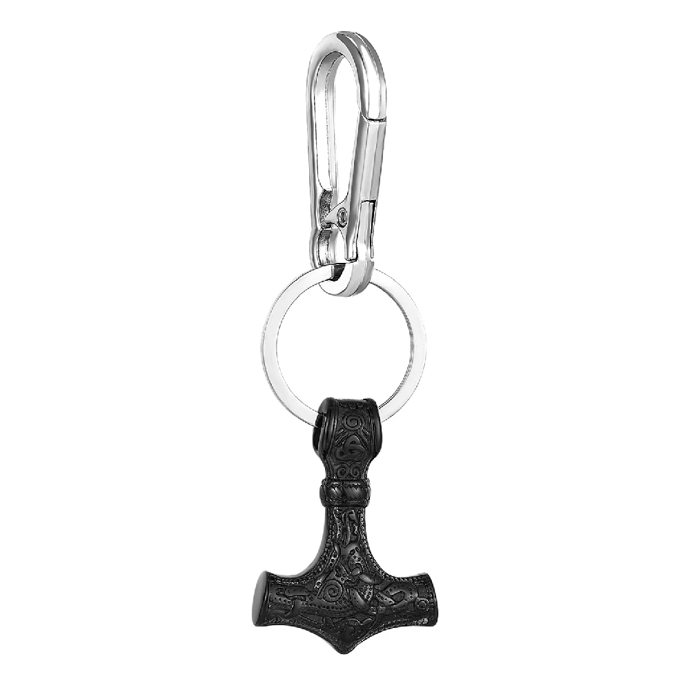 Retro Vikings Thors Hammer Survival Rope Keychain Men Stainless Steel Leather Keyring Handmade Amulet Norse Runes Anchor Jewelry