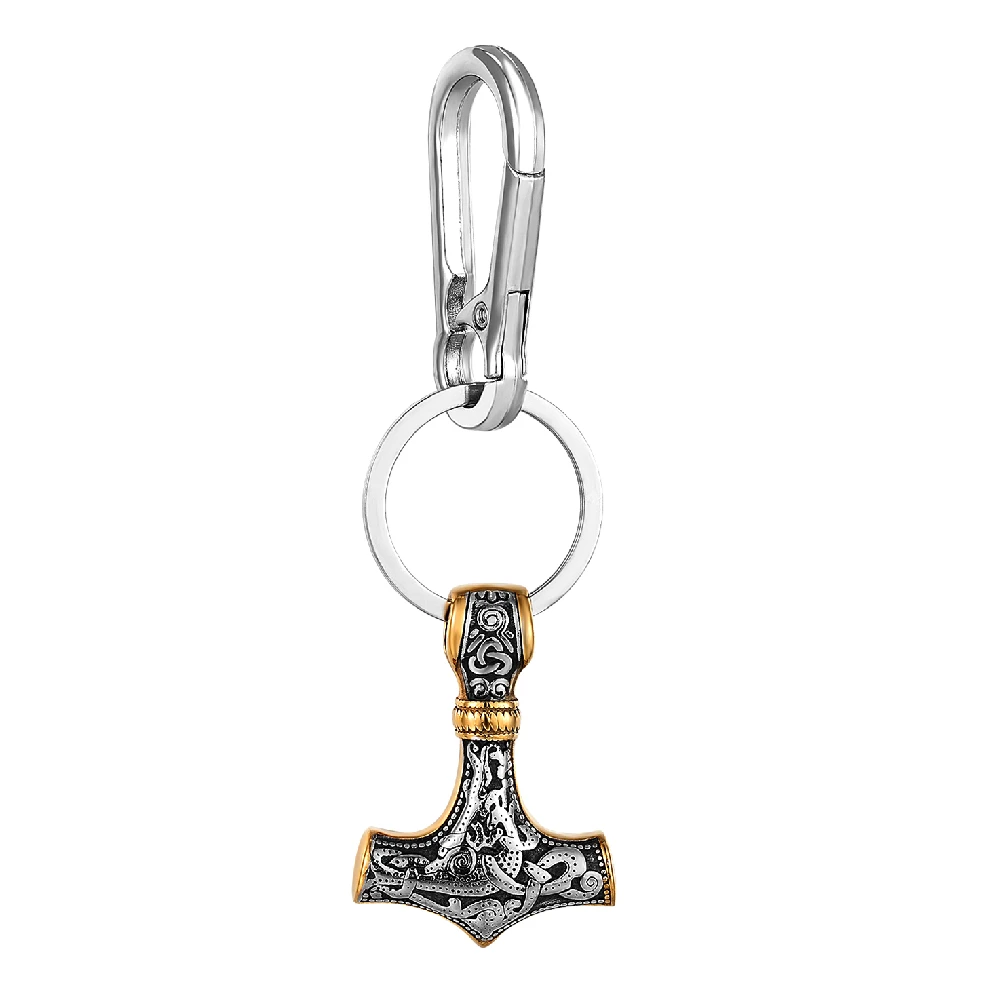 Retro Vikings Thors Hammer Survival Rope Keychain Men Stainless Steel Leather Keyring Handmade Amulet Norse Runes Anchor Jewelry
