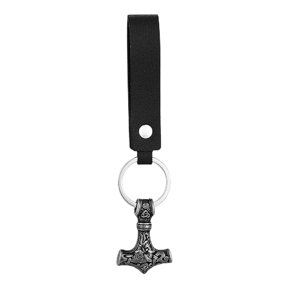 Retro Vikings Thors Hammer Survival Rope Keychain Men Stainless Steel Leather Keyring Handmade Amulet Norse Runes Anchor Jewelry