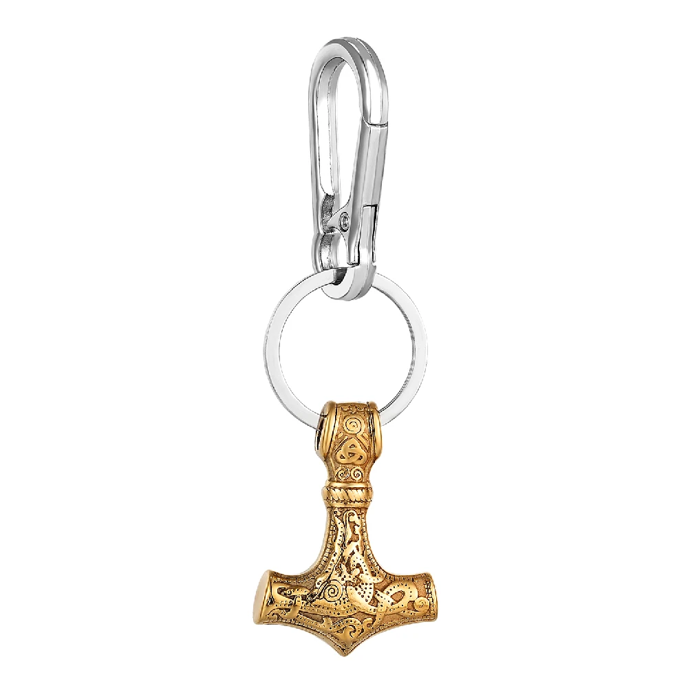Retro Vikings Thors Hammer Survival Rope Keychain Men Stainless Steel Leather Keyring Handmade Amulet Norse Runes Anchor Jewelry