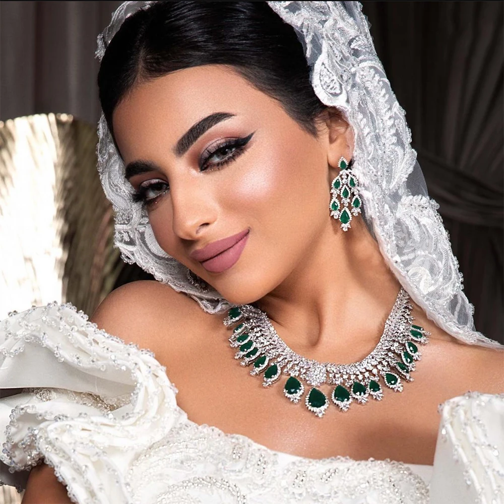GODKI Famous Brand Green CZ Luxury African Jewelry Sets For Women Wedding Party Zircon Crystal Dubai Bridal Jewelry Set Gift