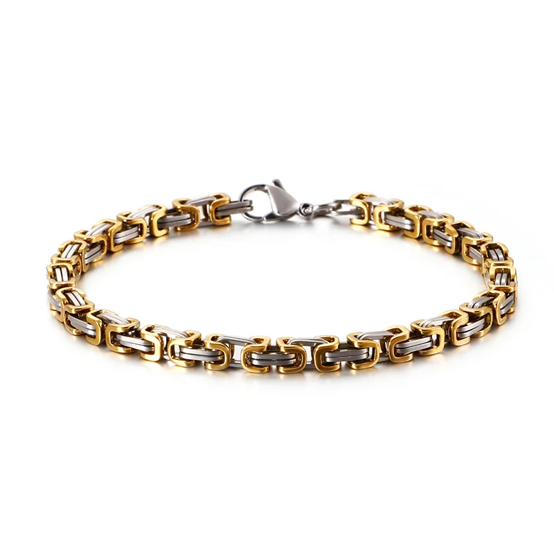 KALEN Wholesale Dubai Stainless Steel Byzantine Chain Bracelet Men Fashion Male 16-24cm Gold Color Wrap Bangle Biker Jewelry