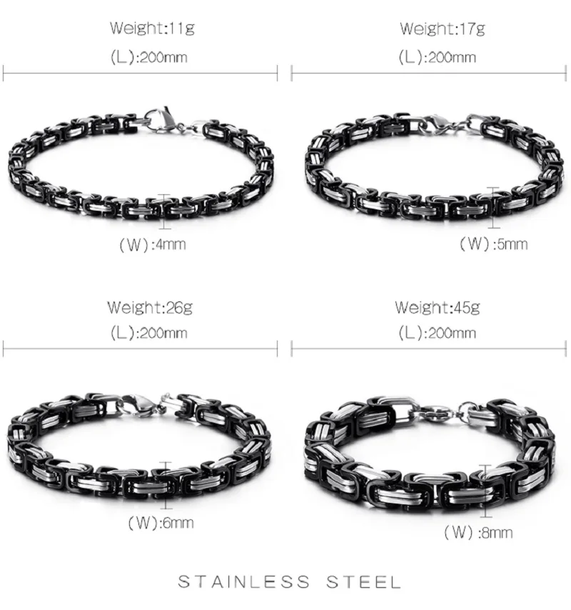 KALEN Wholesale Dubai Stainless Steel Byzantine Chain Bracelet Men Fashion Male 16-24cm Gold Color Wrap Bangle Biker Jewelry