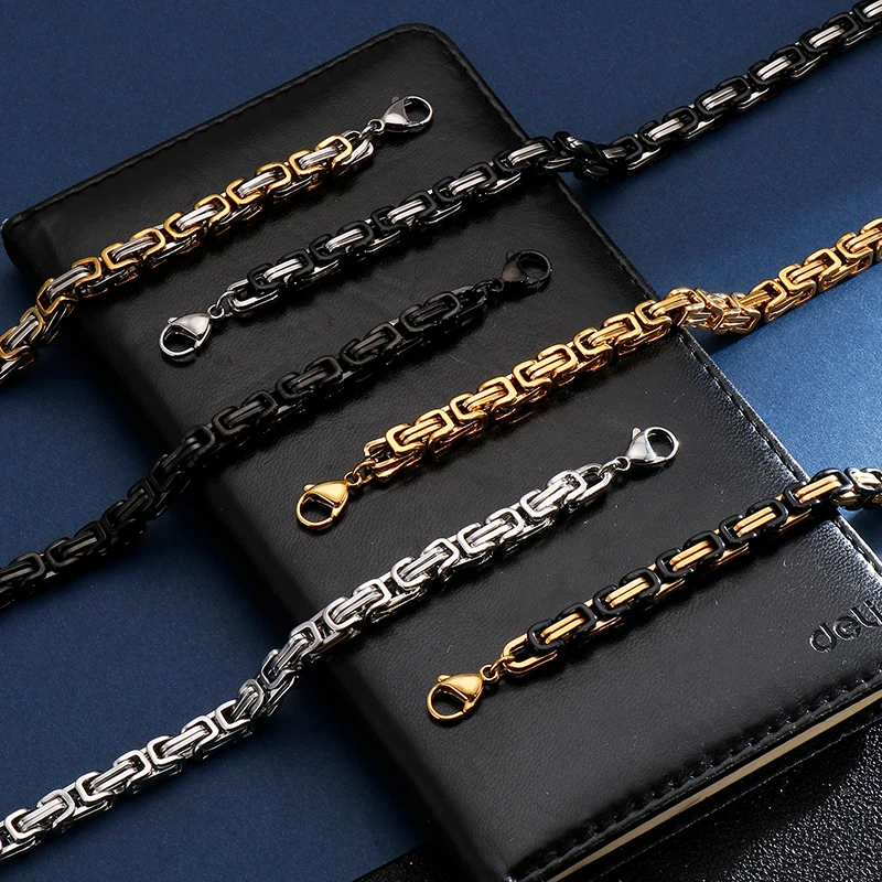 KALEN Wholesale Dubai Stainless Steel Byzantine Chain Bracelet Men Fashion Male 16-24cm Gold Color Wrap Bangle Biker Jewelry