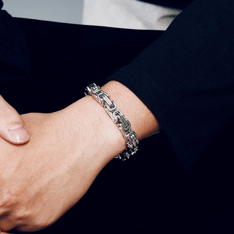 KALEN Wholesale Dubai Stainless Steel Byzantine Chain Bracelet Men Fashion Male 16-24cm Gold Color Wrap Bangle Biker Jewelry