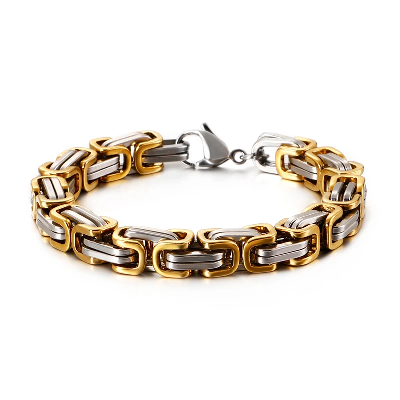KALEN Wholesale Dubai Stainless Steel Byzantine Chain Bracelet Men Fashion Male 16-24cm Gold Color Wrap Bangle Biker Jewelry