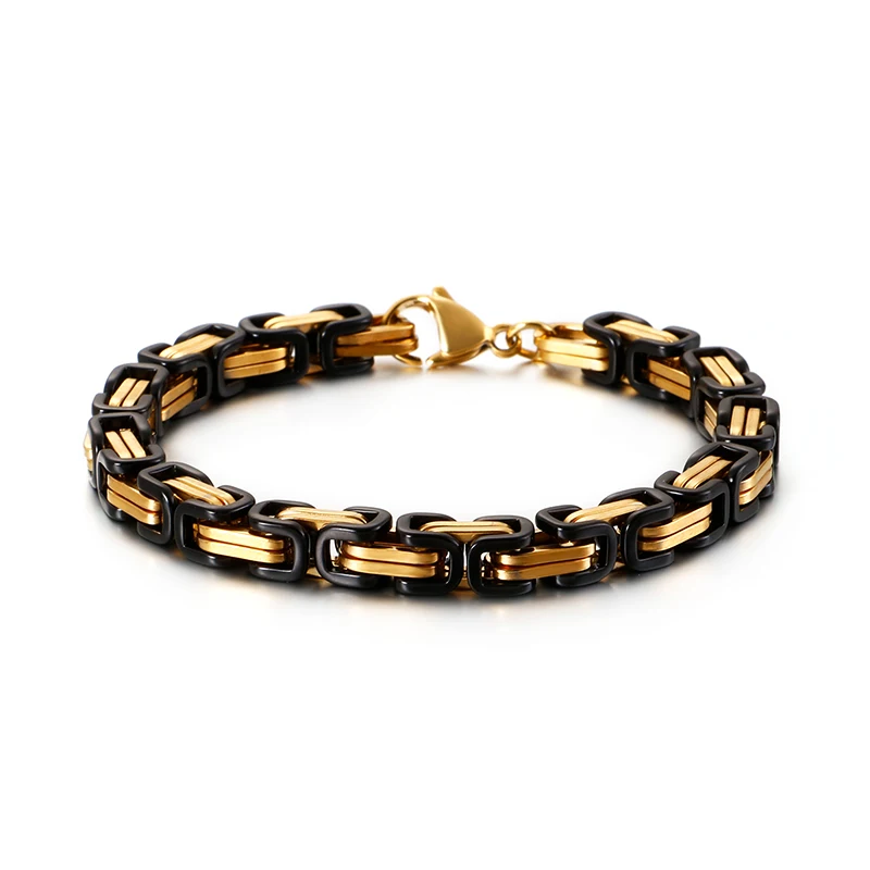 KALEN Wholesale Dubai Stainless Steel Byzantine Chain Bracelet Men Fashion Male 16-24cm Gold Color Wrap Bangle Biker Jewelry