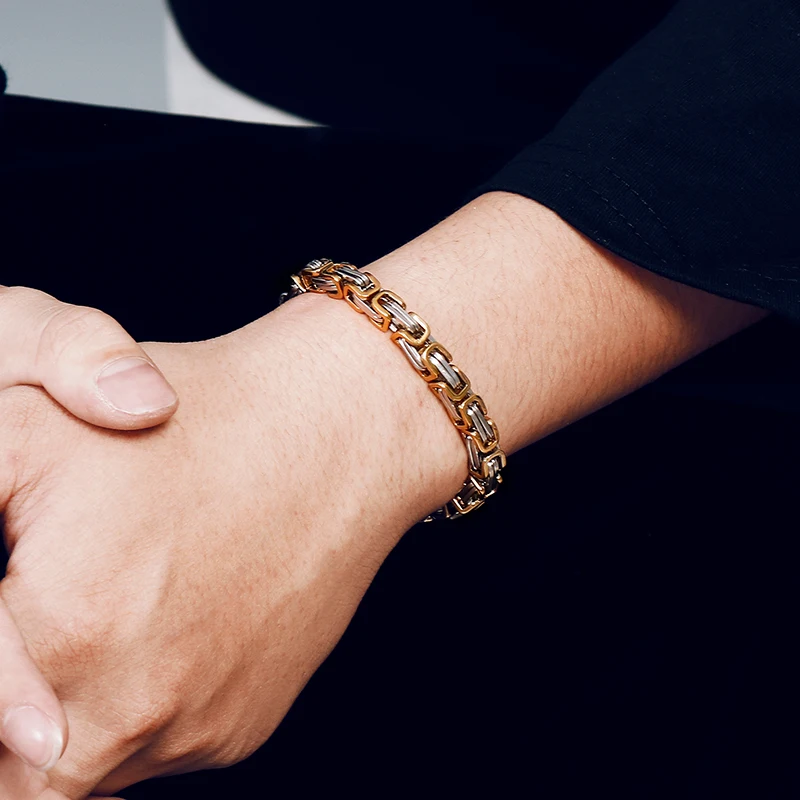 KALEN Wholesale Dubai Stainless Steel Byzantine Chain Bracelet Men Fashion Male 16-24cm Gold Color Wrap Bangle Biker Jewelry